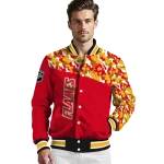 personalized calgary flames flag scratch effect red varsity jacket best selling