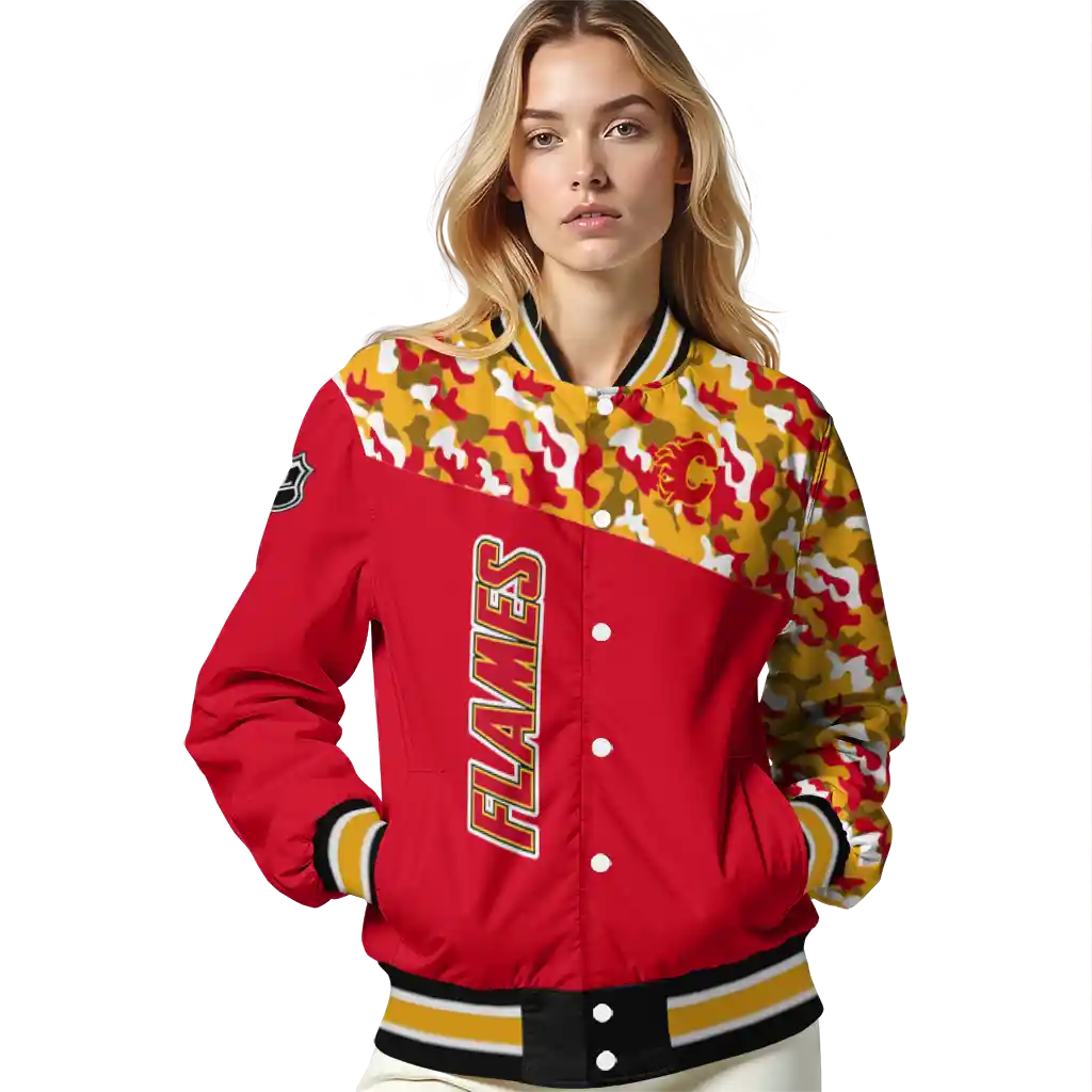 personalized calgary flames flag scratch effect red varsity jacket latest model personalized calgary flames flag scratch effect red varsity jacket latest model