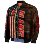 personalized calgary flames flag wood brown bomber jacket best selling