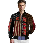 personalized calgary flames flag wood brown bomber jacket best selling