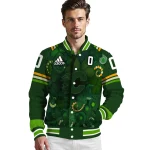 personalized calgary flames shamrock vortex green varsity jacket best selling