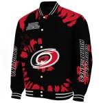 personalized carolina hurricanes burst splatter red varsity jacket best selling