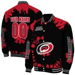 personalized carolina hurricanes burst splatter red varsity jacket best selling