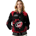 personalized carolina hurricanes burst splatter red varsity jacket best selling