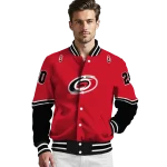 personalized carolina hurricanes chevron style red varsity jacket best selling