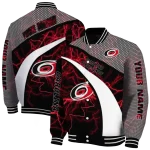 personalized carolina hurricanes electric flash red varsity jacket best selling