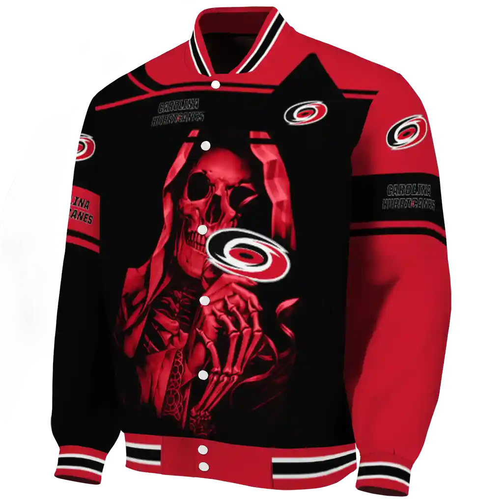 personalized carolina hurricanes reaper hands red black varsity jacket best selling personalized carolina hurricanes reaper hands red black varsity jacket best selling
