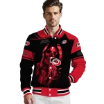 personalized carolina hurricanes reaper hands red black varsity jacket best selling