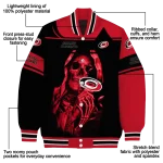 personalized carolina hurricanes reaper hands red black varsity jacket best selling