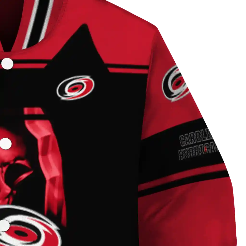 personalized carolina hurricanes reaper hands red black varsity jacket premium grade personalized carolina hurricanes reaper hands red black varsity jacket premium grade
