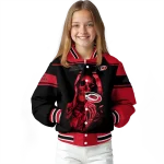 personalized carolina hurricanes reaper hands red black varsity jacket best selling