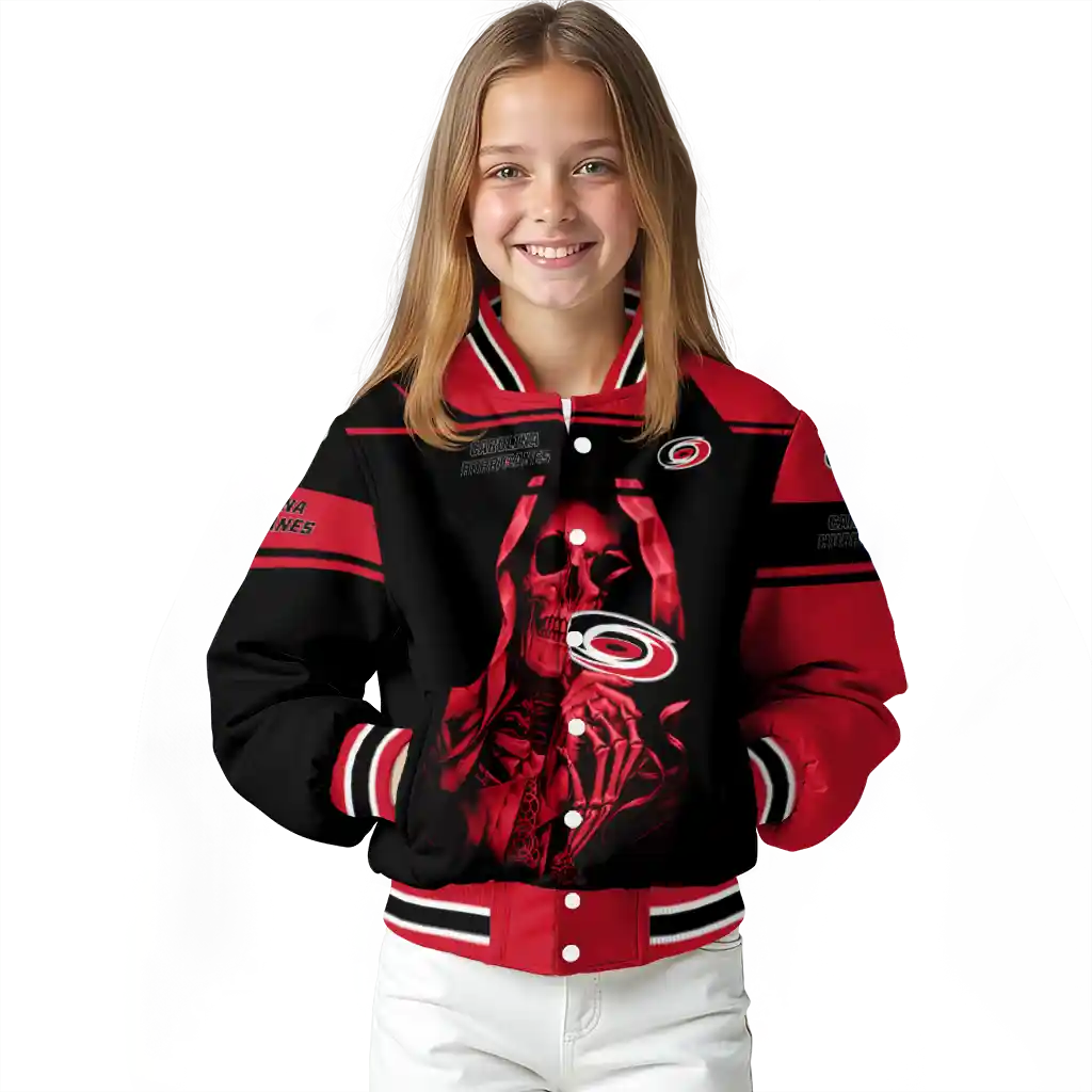 personalized carolina hurricanes reaper hands red black varsity jacket top rated personalized carolina hurricanes reaper hands red black varsity jacket top rated