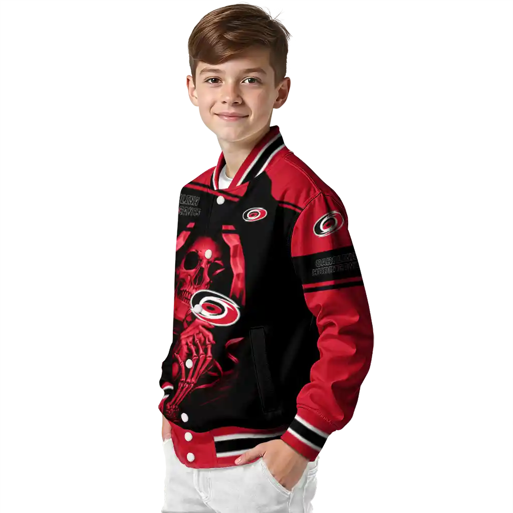 personalized carolina hurricanes reaper hands red black varsity jacket trendy personalized carolina hurricanes reaper hands red black varsity jacket trendy