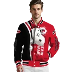 personalized carolina hurricanes snoopy head red varsity jacket best selling
