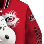 personalized carolina hurricanes snoopy head red varsity jacket best selling