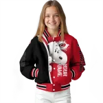 personalized carolina hurricanes snoopy head red varsity jacket best selling