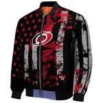 personalized carolina hurricanes star stripes red black bomber jacket best selling