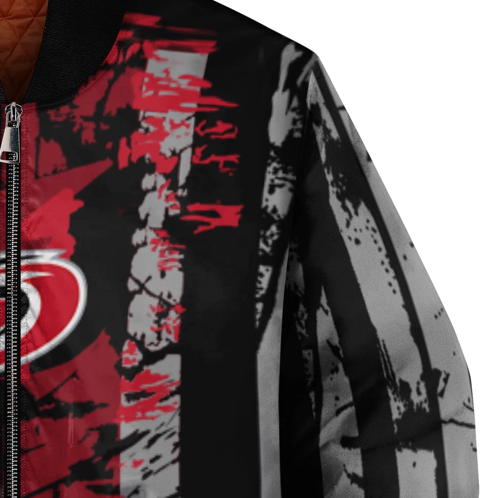 personalized carolina hurricanes star stripes red black bomber jacket premium grade personalized carolina hurricanes star stripes red black bomber jacket premium grade