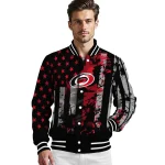 personalized carolina hurricanes star stripes red black varsity jacket best selling