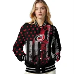 personalized carolina hurricanes star stripes red black varsity jacket best selling