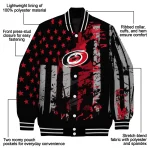 personalized carolina hurricanes star stripes red black varsity jacket best selling