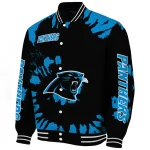 personalized carolina panthers burst splatter blue varsity jacket best selling
