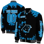 personalized carolina panthers burst splatter blue varsity jacket best selling