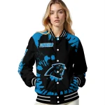 personalized carolina panthers burst splatter blue varsity jacket best selling