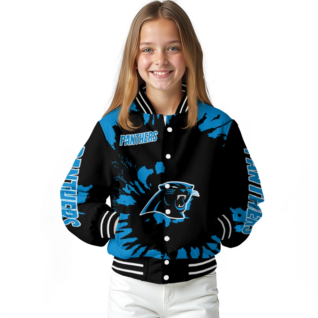 personalized carolina panthers burst splatter blue varsity jacket top rated personalized carolina panthers burst splatter blue varsity jacket top rated