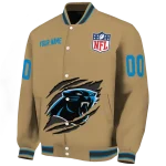 personalized carolina panthers claw tear beige varsity jacket best selling