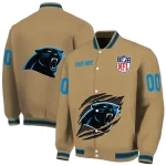 personalized carolina panthers claw tear beige varsity jacket best selling