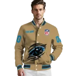 personalized carolina panthers claw tear beige varsity jacket best selling