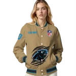 personalized carolina panthers claw tear beige varsity jacket best selling