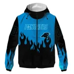 personalized carolina panthers flame trim blue black windbreaker jacket best selling