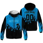 personalized carolina panthers flame trim blue black windbreaker jacket best selling