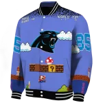 personalized carolina panthers mario blocks blue black varsity jacket best selling