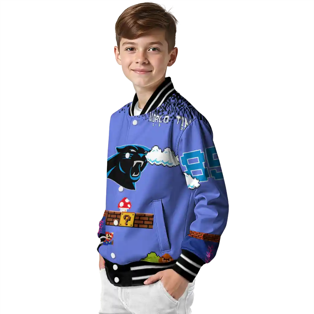 personalized carolina panthers mario blocks blue black varsity jacket trendy personalized carolina panthers mario blocks blue black varsity jacket trendy