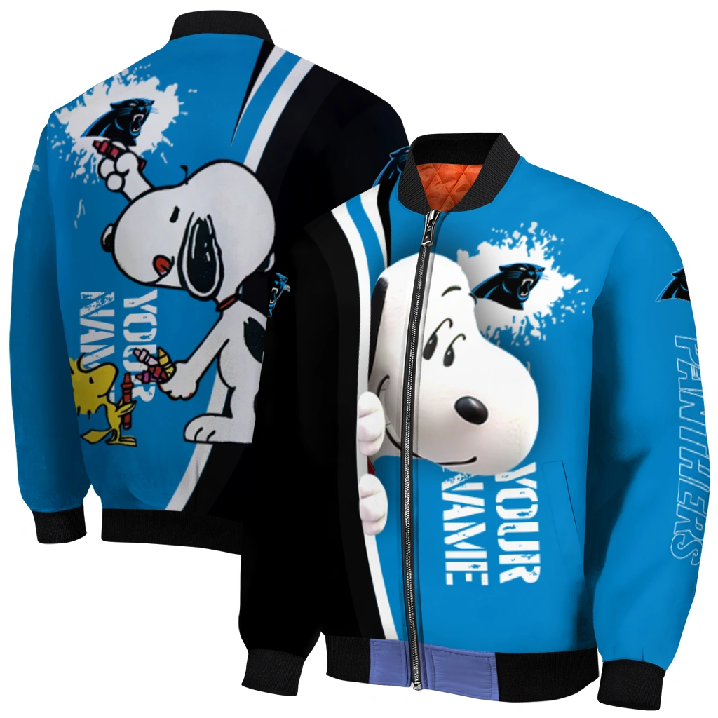personalized carolina panthers snoopy head blue bomber jacket best selling personalized carolina panthers snoopy head blue bomber jacket best selling