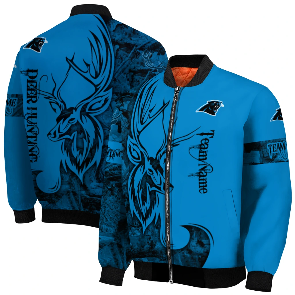 personalized carolina panthers tribal deer art blue bomber jacket best selling personalized carolina panthers tribal deer art blue bomber jacket best selling