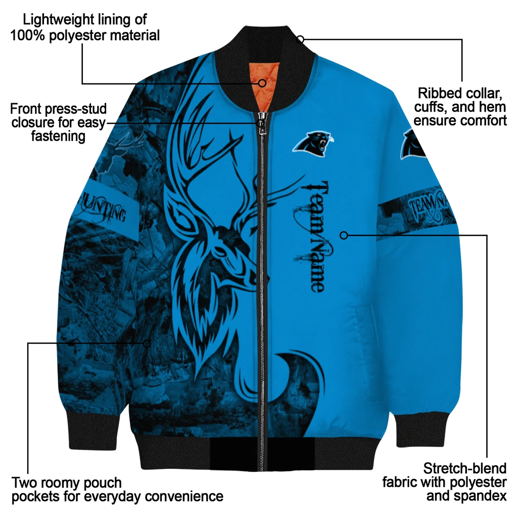 personalized carolina panthers tribal deer art blue bomber jacket new arrival personalized carolina panthers tribal deer art blue bomber jacket new arrival