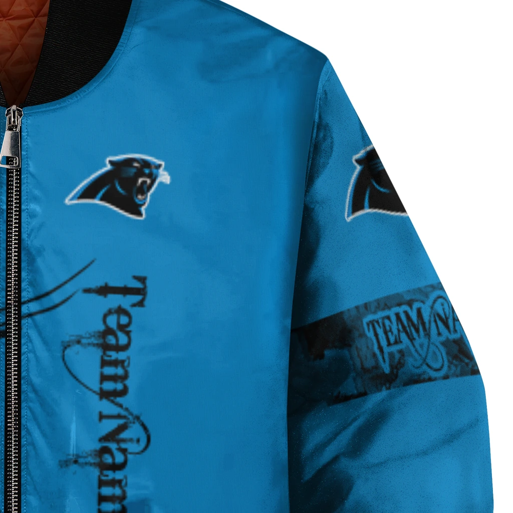 personalized carolina panthers tribal deer art blue bomber jacket premium grade personalized carolina panthers tribal deer art blue bomber jacket premium grade