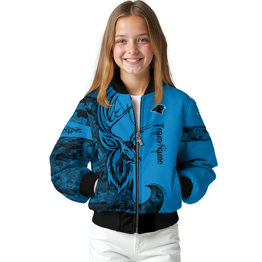 personalized carolina panthers tribal deer art blue bomber jacket top rated personalized carolina panthers tribal deer art blue bomber jacket top rated