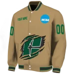 personalized charlotte 49ers claw effect beige varsity jacket best selling