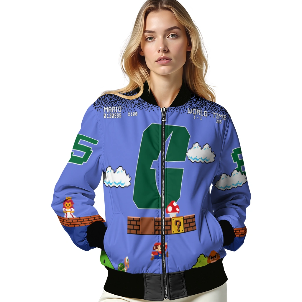 personalized charlotte 49ers mario blocks blue black bomber jacket latest model personalized charlotte 49ers mario blocks blue black bomber jacket latest model