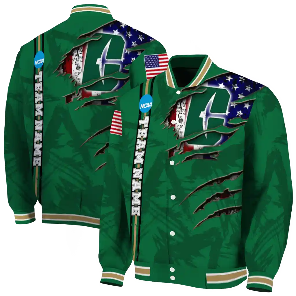 personalized charlotte 49ers usa flag claws green varsity jacket fashion forward personalized charlotte 49ers usa flag claws green varsity jacket fashion forward