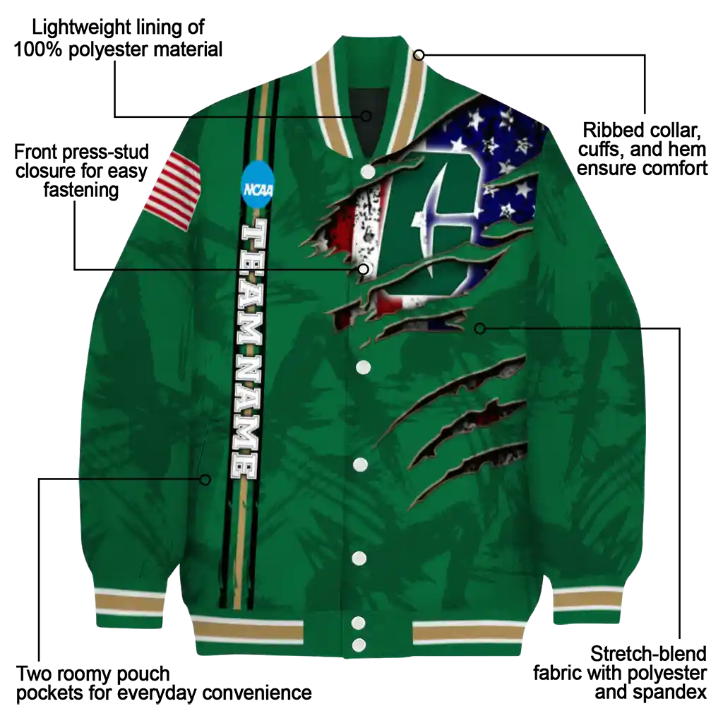 personalized charlotte 49ers usa flag claws green varsity jacket new arrival personalized charlotte 49ers usa flag claws green varsity jacket new arrival