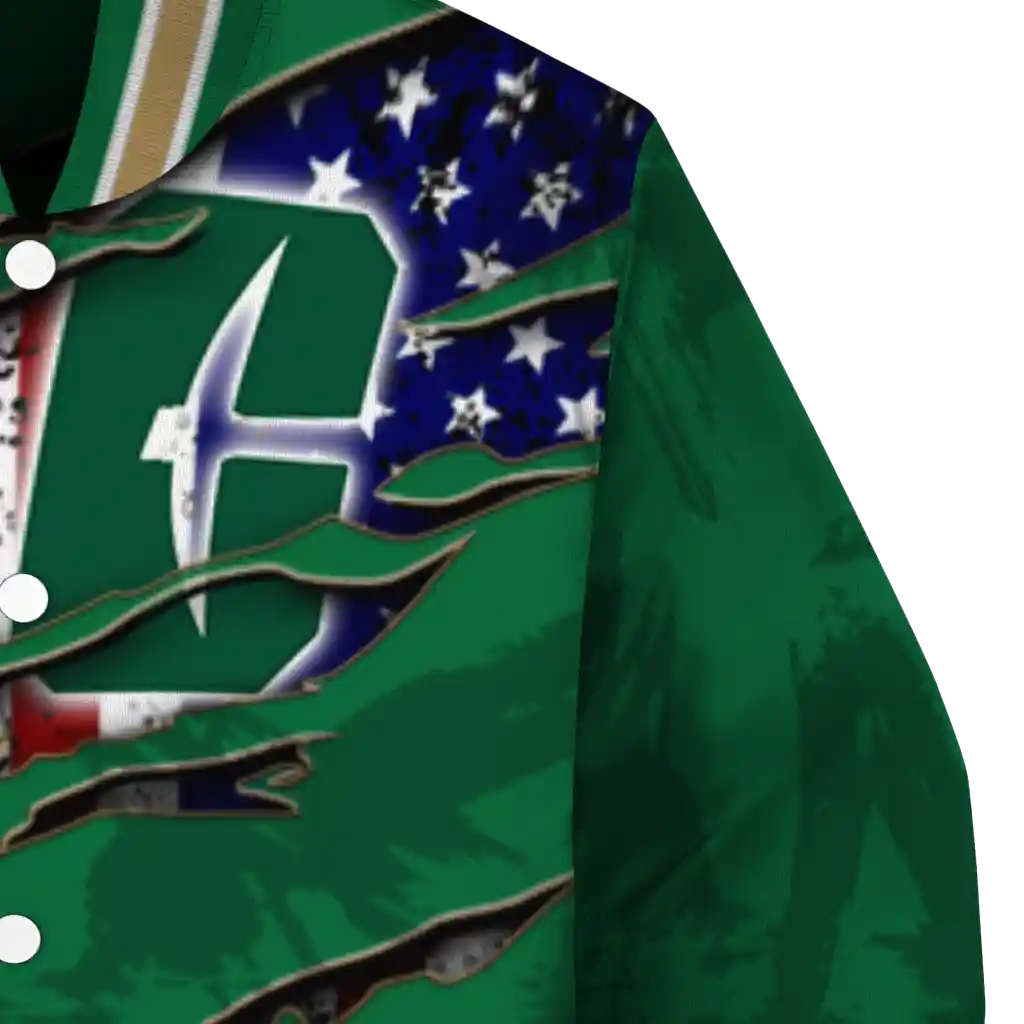 personalized charlotte 49ers usa flag claws green varsity jacket premium grade personalized charlotte 49ers usa flag claws green varsity jacket premium grade
