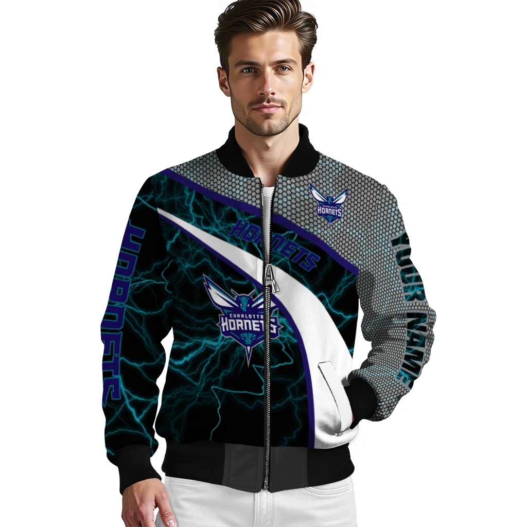 personalized charlotte hornets electric flash teal bomber jacket high quality personalized charlotte hornets electric flash teal bomber jacket high quality