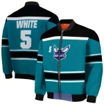 personalized charlotte hornets stripe statement teal black bomber jacket best selling