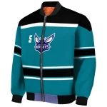 personalized charlotte hornets stripe statement teal black bomber jacket best selling